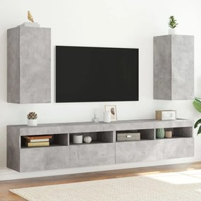 837239 vidaXL Comode TV de perete cu lumini LED 2 buc. gri beton 30,5x35x70cm