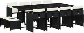 vidaXL Set mobilier de grădină cu perne, 13 piese, negru, poliratan
