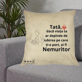 Cadou pentru Tata - Perna Personalizata Tata Nemuritor Lectura, 40x40 cm, Crem, Husa Detasabila, Perna Inclusa, BEKZ®