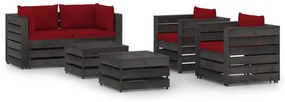 Set mobilier gradina cu perne, 6 piese, gri, lemn tratat wine red and grey, 6