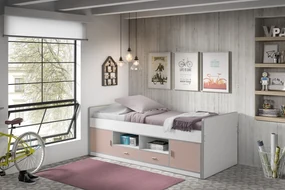 Pat cu Depozitare Integrată , Roz și Alb (PAL și MDF) Bonny – Vipack