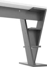 Birou simplu cu suport în formă de X, raft de depozitare cu șase poziții, 120x50x74 cm, Gri + Alb