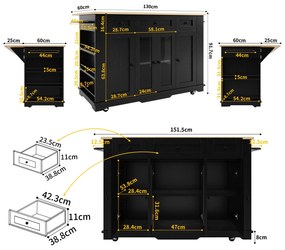 Insulă de bucătărie cu blat rabatabil, Negru | Aosom Romania