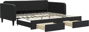 vidaXL Pat de zi cu extensie și sertare, negru, 100x200 cm, catifea