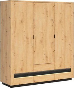Dulap OSTIA, stejar artisan/negru, PAL, cu 3 usi si 2 sertare, 181x56x