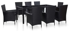 vidaXL Set mobilier de exterior, 9 piese, negru, poliratan