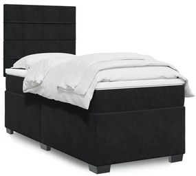 vidaXL Pat box spring cu saltea, negru, 100x200 cm, catifea