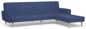 3080713 vidaXL Canapea extensibilă 2 locuri, cu taburet, albastru, textil
