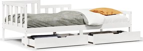 vidaXL Pat de zi cu sertare, alb, 90x200 cm, lemn masiv pin