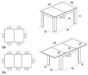 MASA LIZZY extensibila 120 cm/90 cm - BEJ TORTORA