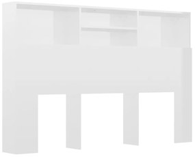 Tăblie de pat cu dulap, alb extralucios, 160x19x103,5 cm