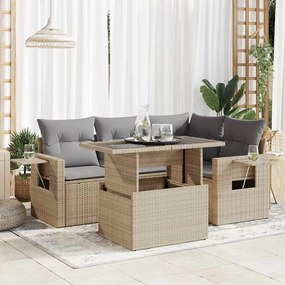 vidaXL Set canapele de grădină cu perne, 5 piese, bej, poliratan