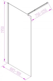 Cabină de duș Walker walk-in WI01-90 90x195 cm, cu sticlă de 8 mm