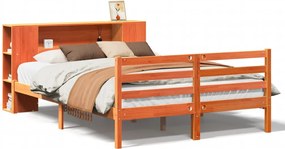 vidaXL Pat cu bibliotecă fără saltea maro 135x190 cm lemn masiv de pin