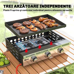 Grătar pe Gaz Outsunny, portabil de masă, cu tavă pentru grăsime, culoare neagră. | Aosom Romania