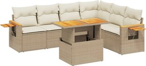 vidaXL Set canapele de grădină, 7 piese, cu perne, bej, poliratan