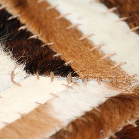 Covor piele naturala, petice, 120x170 cm, zigzag, maro alb maro si alb, 120 x 170 cm