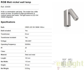 Aplica de perete LED design modern minimalist ROB nickel 68499