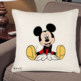 Perna Personalizata Mickey Mouse Relaxat, 40x40 cm, Crem Reliefat, Husa Detasabila, Perna Inclusa, BEKZ®