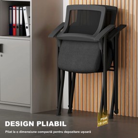 HOMCOM Set de 2 Scaune Pliabile în Material Textil cu Efect de In cu Spătar Curbat și Brațe, Scaune Portabile Salvaspațiu din Oțel, pentru Casă, Birou, Bucătărie, Evenimente, 61x56x84 cm, Negru | Aosom Romania