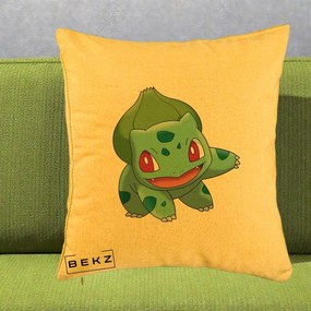 Perna Personalizata Bulbasaur Pokemon, 40x40 cm, Galben, Husa Detasabila, Perna Inclusa, BEKZ®