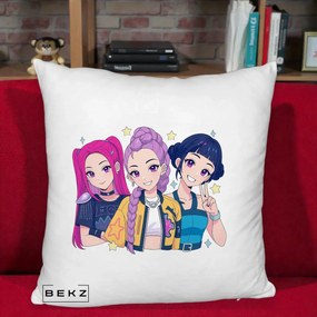 Perna Personalizata K-pop HUNTRX Trio Anime Stele, 40x40 cm, Alb Pufos, Husa Detasabila, Perna Inclusa, BEKZ®