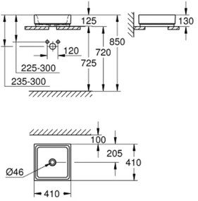 Lavoar baie pe blat alb 41 cm, patrat, Grohe Cube Ceramic Pure Guard