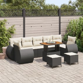 vidaXL Set de canapea pentru grădină cu 10 piese, cu perne, din Poly Rattan negru și lemn de Acacia