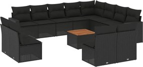 vidaXL Set mobilier de grădină cu perne, 13 piese, negru, poliratan