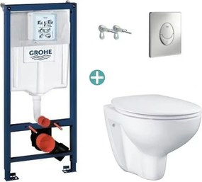 Set rezervor Grohe Rapid SL cu clapeta Skate Air crom si vas wc Grohe Bau Ceramic Rimless capac soft close