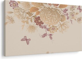 Tablou - Vintage, flori și fluturi (90x60 cm)