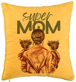 Perna Decorativa, Model Super Mom of Girls, 40x40 cm, Galben, Husa Detasabila, Burduf