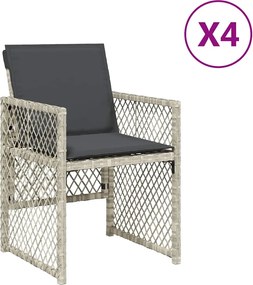 vidaXL Fotolii de grădină cu perne, 4 buc., gri deschis, poliratan