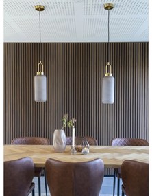 Lampă suspendată Luton, sticlă fumurie mată, soclu din cupru, cilindrică, 13 cm, cablu textil 150 cm