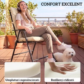 Outsunny Set 2 Perne pentru Scaune de Exterior cu Curele de Fixare, Perne Imbottite din Poliester și Bumbac, pentru Șezlonguri, Fotolii, 50x120x8 cm, Bej | Aosom Romania