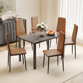 HOMCOM Set de 6 Scaune de Dining Moderne cu Spătar Înalt, din Piele Ecologică și Oțel, 41x50x97 cm, Maro | Aosom Romania