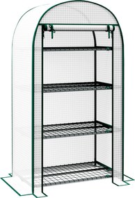 Outsunny Sera de Gradina cu Rafturi din Metal si Copertina din PE, Sera pentre Legume cu Usa Rulou 80x49x160cm, Verde | Aosom Romania