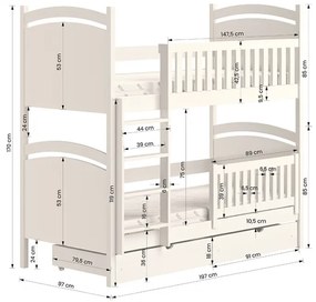 Pat supraetajat cu tablă de scris Amely – Culoare Grafit, dimensiune 90x190