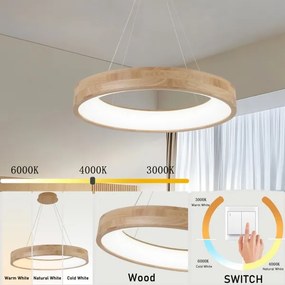 Brilagi - Lustră LED suspendată pe cablu FALCON WOOD, LED/40W/230V, 3000/4000/6000K, 60 cm, lemn