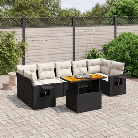 3271665 vidaXL Set mobilier de grădină cu perne, 8 piese, negru, poliratan