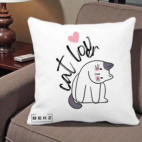 Perna Personalizata Cat Lover Pisica Ilustratie Linie, 40x40 cm, Alba Mata, Husa Detasabila, Perna Inclusa, BEKZ®