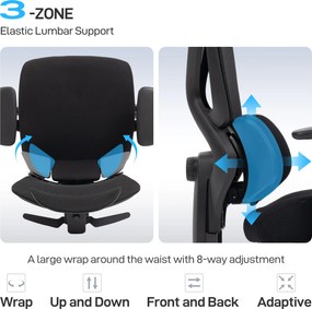 HOMCOM Scaun de birou ergonomic, cu suport lombar dinamic și suport pentru picioare, 73x75x120-128 cm, negru | Aosom Romania