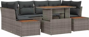vidaXL Set de canapele pentru grădină 7 pcs Gri Rattan poli
