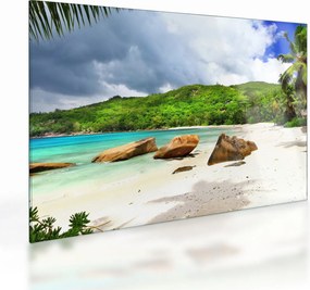 Tablou pe sticlă - Seychelles, plaja Takamaka (70x50 cm)
