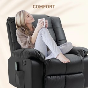 HOMCOM Fotoliu de Relaxare cu Masaj din Piele Artificiala, Fotoliu Ergonomic cu 8 Puncte de Masaj si Rabatabil 165°, Gri | Aosom Romania