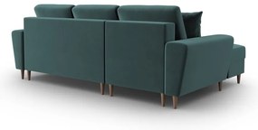 Colțar petrol extensibil, cu spațiu de depozitare cu tapițerie din catifea (cu colț pe partea stângă, cu șezlong) Kyoto – Cosmopolitan Design