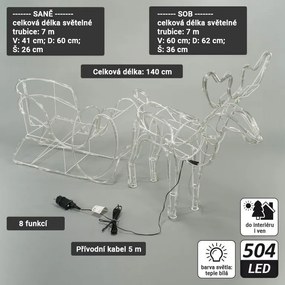 Decorațiune de Crăciun ren cu sanie, alb rece, 140 cm