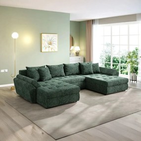 Colțar extensibil dumonde cu ladă de depozitare si sezut confortabil din spuma high-density, Loana U Euphoria Green 355x185 cm