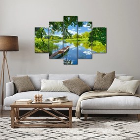 Tablou cu râu de vară și barcă (150x105 cm)