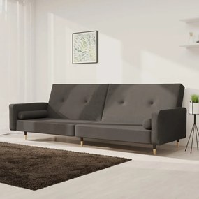 vidaXL Canapea extensibilă cu 2 locuri, 2 perne, gri închis, catifea